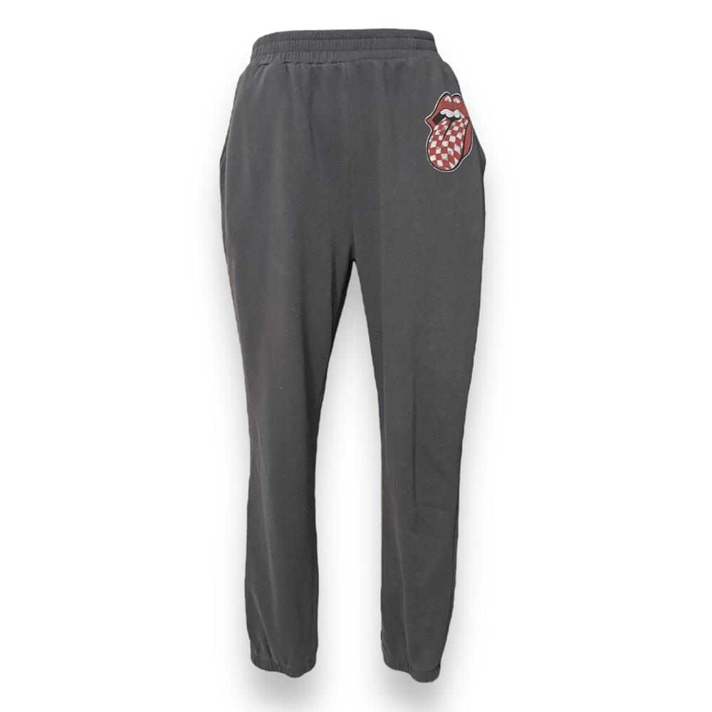 THE ROLLING STONES Grey Jogger Sweatpants Lips Screenprint Detail